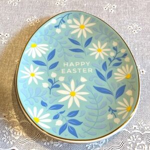 Eccolo Blue, White & Yellow Happy Easter Floral Ceramic Trinket Tray. New in Box